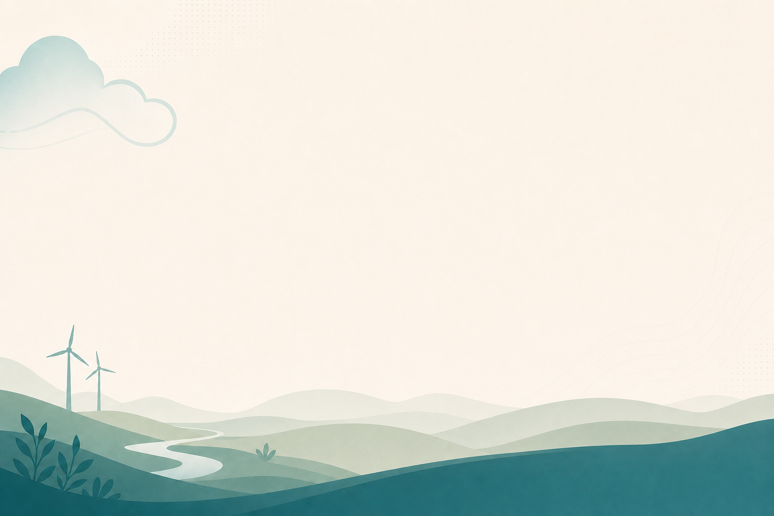 Illustrated hills, river and wind turbines